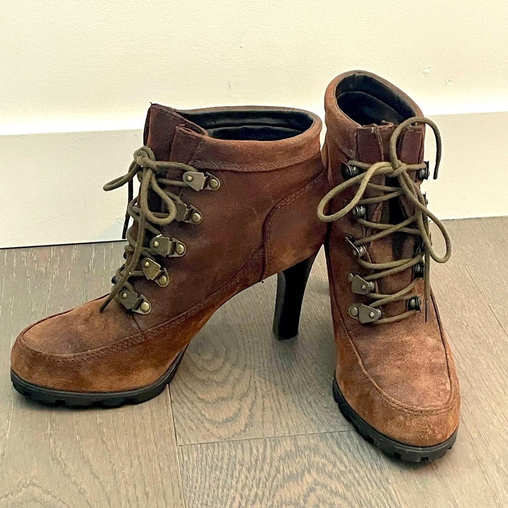 Lauren Distressed Suede Lace-up Ankle Boots